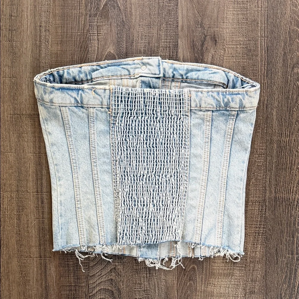 Zara Denim Button-Up Strapless Tube Top - Picture 2 of 2